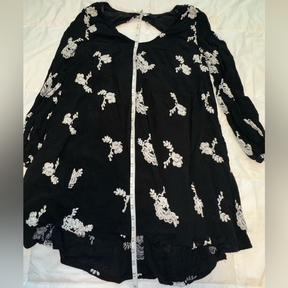 Free People Black Embroidered Long Sleeve Mini Dress Size Medium - Picture 5 of 5